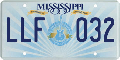 MS license plate LLF032
