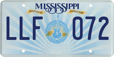 MS license plate LLF072
