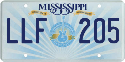 MS license plate LLF205