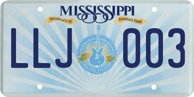 MS license plate LLJ003