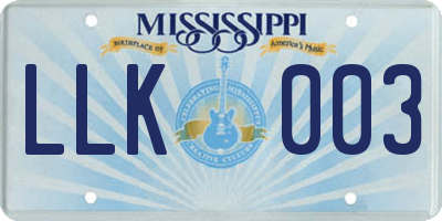 MS license plate LLK003