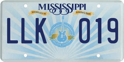 MS license plate LLK019