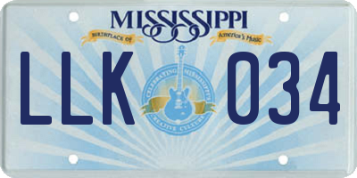 MS license plate LLK034