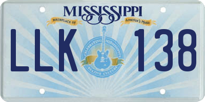 MS license plate LLK138