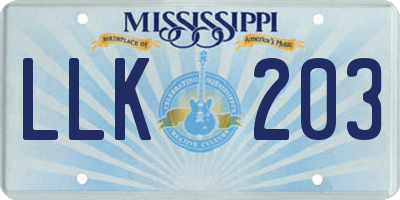 MS license plate LLK203