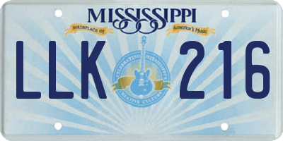 MS license plate LLK216