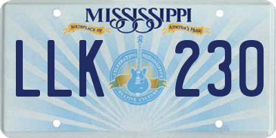 MS license plate LLK230