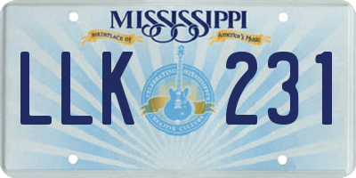 MS license plate LLK231