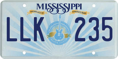 MS license plate LLK235