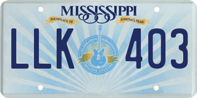 MS license plate LLK403
