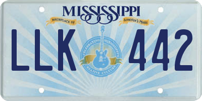 MS license plate LLK442