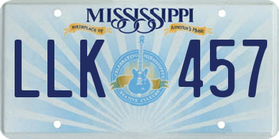 MS license plate LLK457