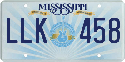 MS license plate LLK458