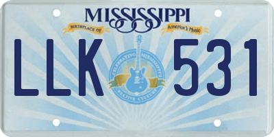 MS license plate LLK531