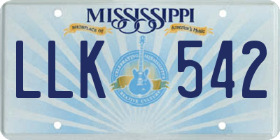 MS license plate LLK542