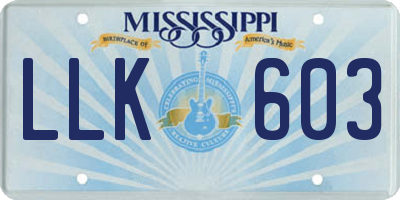 MS license plate LLK603