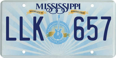 MS license plate LLK657