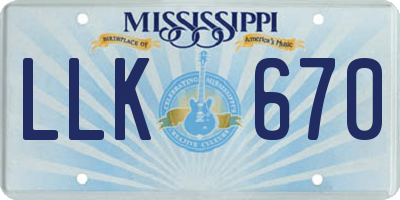 MS license plate LLK670