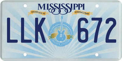 MS license plate LLK672