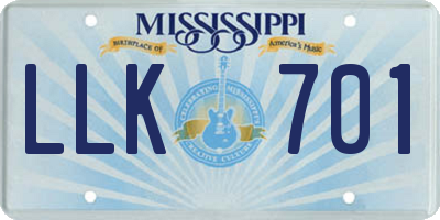 MS license plate LLK701