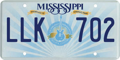 MS license plate LLK702