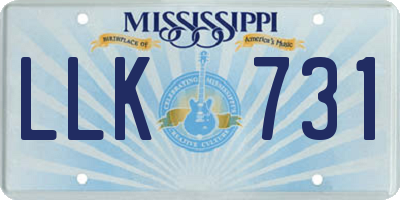 MS license plate LLK731