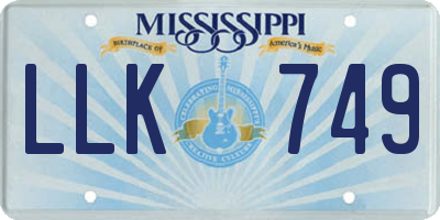 MS license plate LLK749