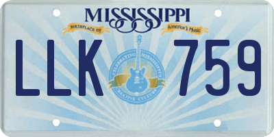 MS license plate LLK759