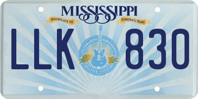 MS license plate LLK830