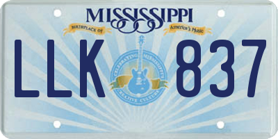 MS license plate LLK837