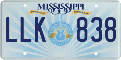 MS license plate LLK838