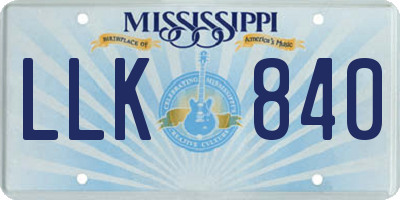 MS license plate LLK840