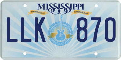 MS license plate LLK870