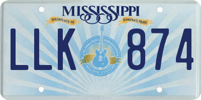 MS license plate LLK874