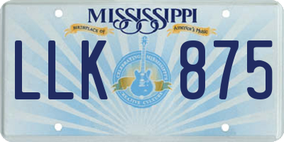 MS license plate LLK875