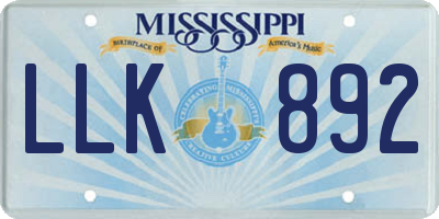 MS license plate LLK892