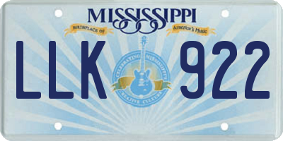 MS license plate LLK922