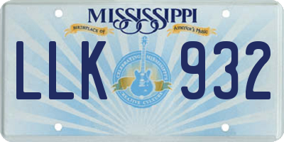 MS license plate LLK932