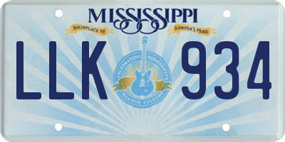 MS license plate LLK934