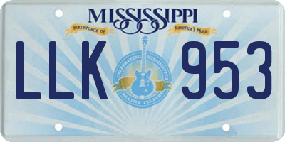 MS license plate LLK953