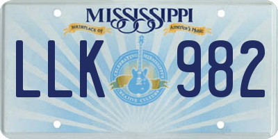 MS license plate LLK982