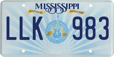 MS license plate LLK983