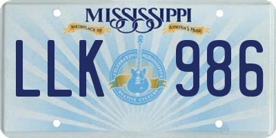 MS license plate LLK986