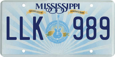 MS license plate LLK989
