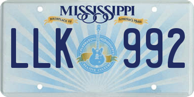 MS license plate LLK992