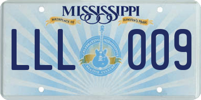 MS license plate LLL009