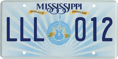 MS license plate LLL012
