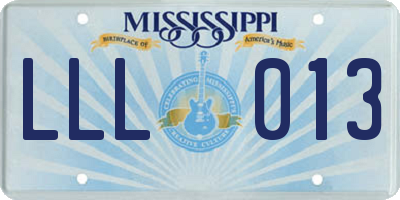 MS license plate LLL013