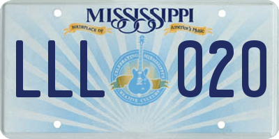 MS license plate LLL020