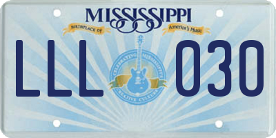 MS license plate LLL030